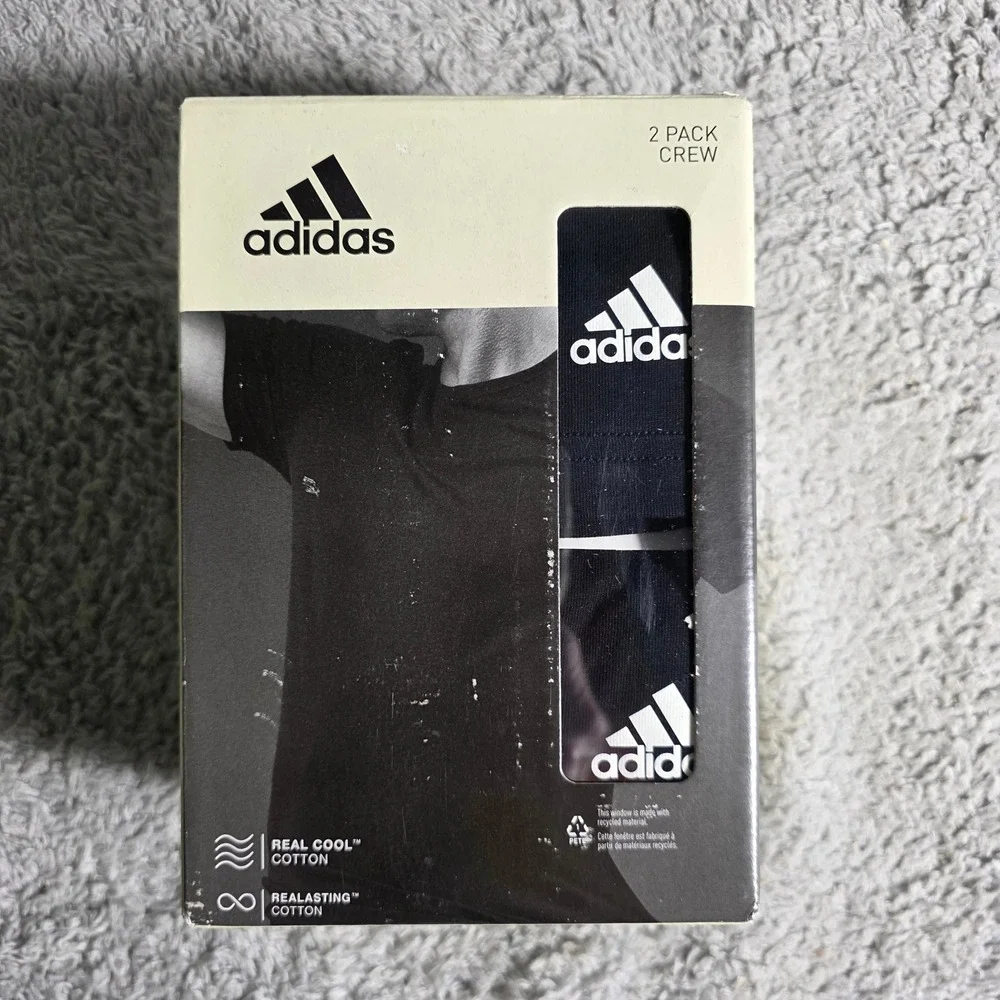 Adidas 2 Pack Men's Active Flex Cotton Crew‎ Neck T-shirt Tee Black XXL 2X NEW